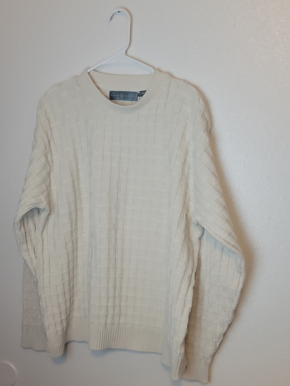 Oscar De La Renta Cream Crewneck Textured Knit Sweater - Men XL